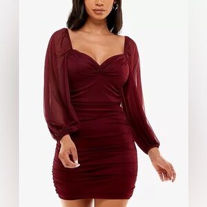 B Darlin Burgundy Ruched Bodycon Dress